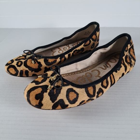 Sam Edelman Felicia Ballet Flats Womens 8 Black Leopard Print Calf Hair Shoes - Picture 3 of 15